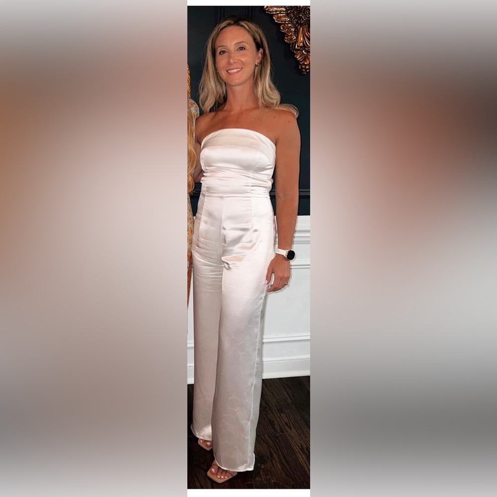 Lulu’s Satin White Strapless Pantsuit